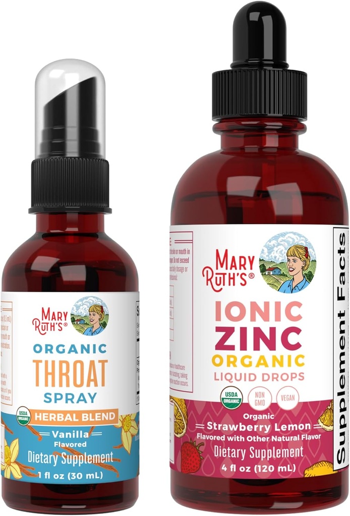 MaryRuth Organics Throat Spray (Vanilla) & Zinc Drops (Strawberry Lemon) 12.4; USDA Organik Project Clean Label Verified £124; Vitamin for Throat Relief, Imunity & Overall Health 124; Vegan, Non-GMO
