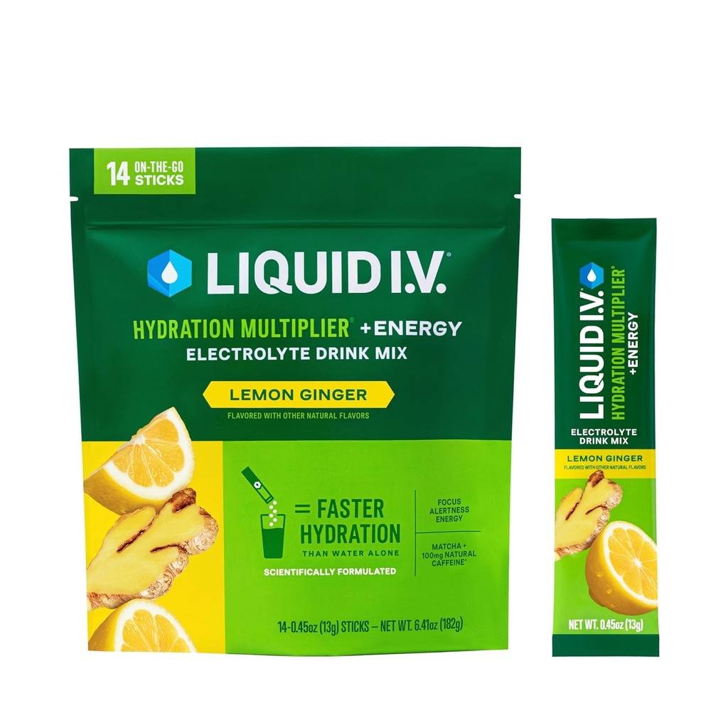 I.V. £Hidration Multiplier + Energy - Lemon Ginger 124; Electrolite Powder Drink Mix 126; 1 Pack (14 Servis)