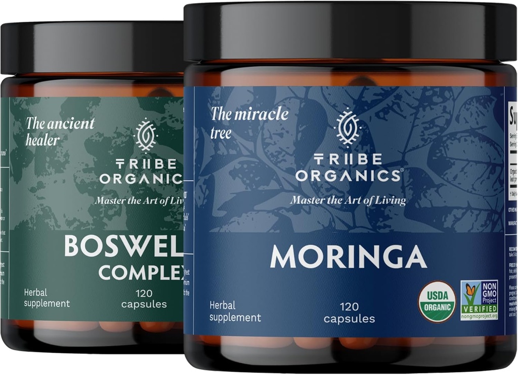 Vitalitas TRIBE ORGANICS Duo - Boswellia Complex - Moringa - untuk Dukungan Bersama, Relief Otot, Energi, Berat Kehilangan, Fungsi Otak