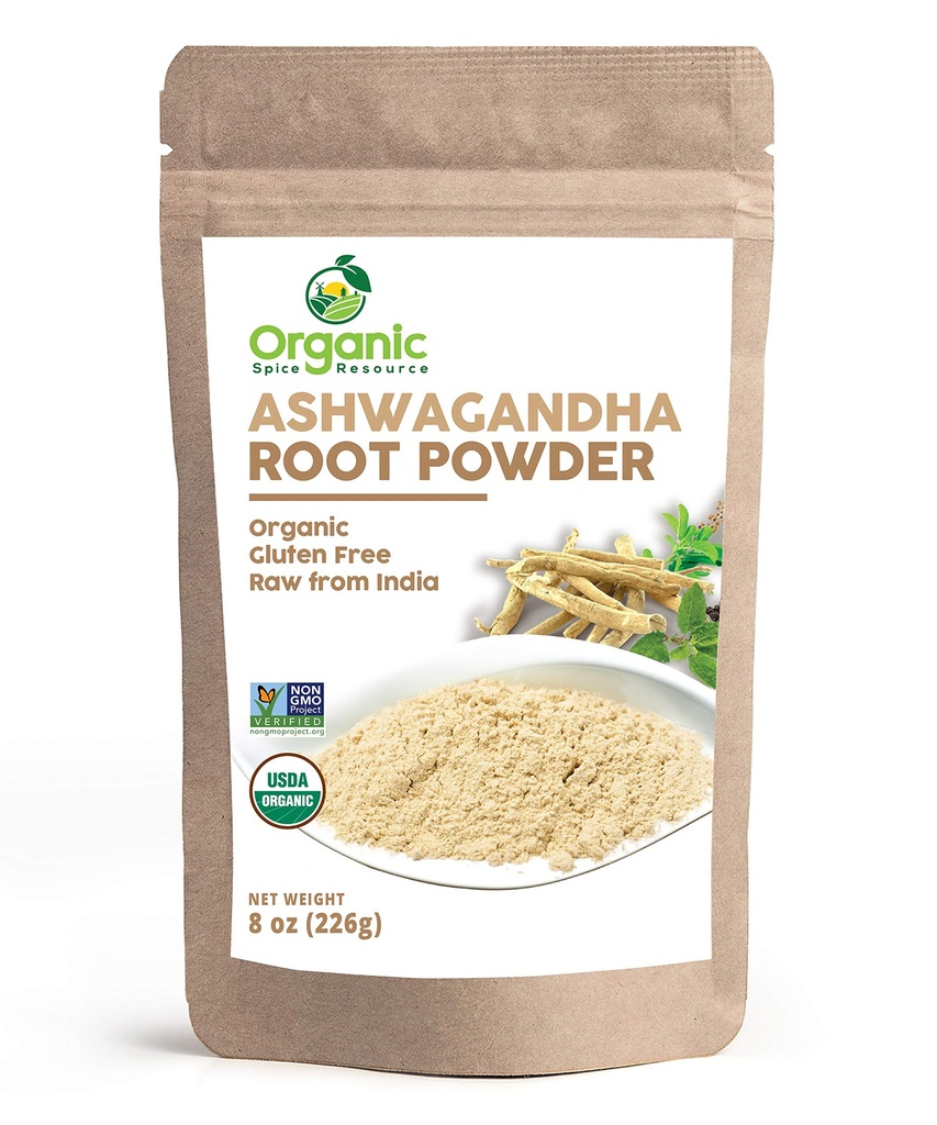 Root Powder Organik Ashwagandha -8 Ounce 124; Lab Testing for Kemurnian 124; Restivable Kraft Bag, Non-GMO, India Ginseng, Withania Somnifera -100% Raw dari India, oleh SHOPOSR (8 Oz)