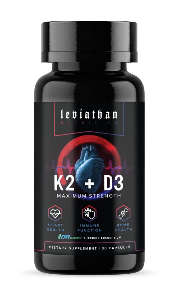 Nutrition Leviathan Vitamin D3 K2 2 dalam 1 Formula 14; 360mcg Vitamin K2 (MK7) + Vitamin D3 5000 IU Vegan Organik Kekuatan Vitamin - Dukung Heart, Teeth, Gabungan, dan Bone Health
