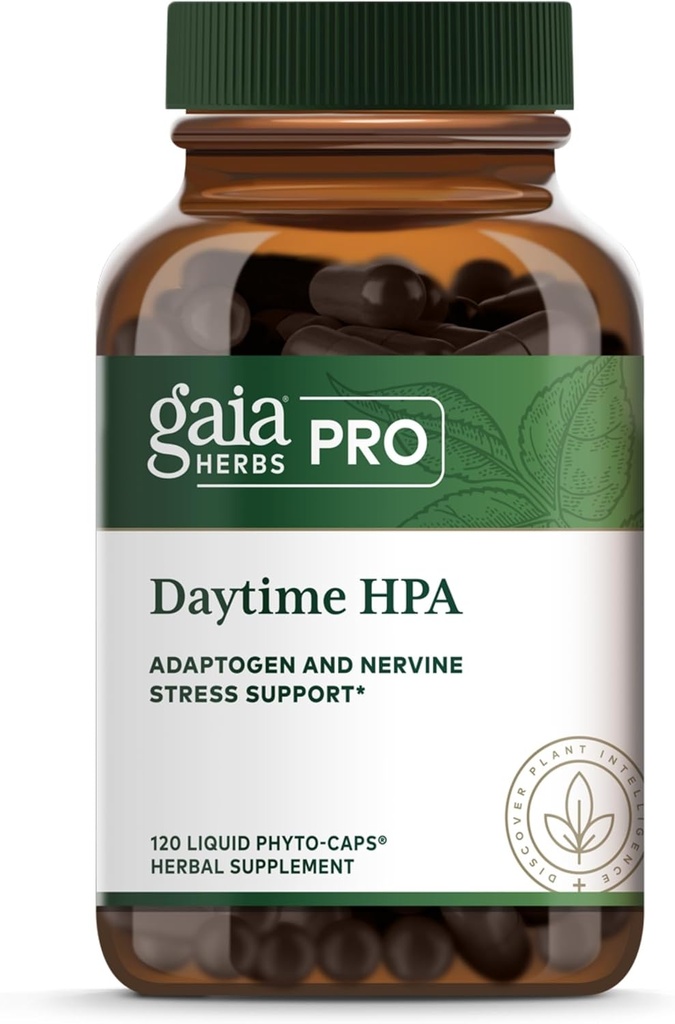 GAIA HERBS PRO Daytime HPA - Adaptogen Suplemen Dukungan Sistem Gugup - Support Sistem dengan Olive Oil & Rhodiola * - Vegan, Gluten- Free, Soy- Free - 120 Liquid Phyto- Caps (60 Pelayan)