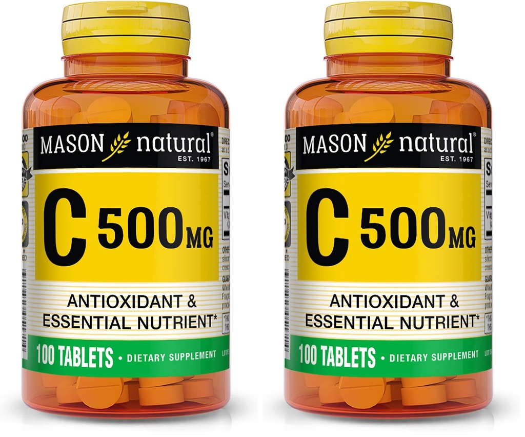 MASON NATURAL Vitamin C 500 mg - Mendukung Sistem Imune Sehat, Antioksidan Esculity Nutrient, 100 Tablet (Paket 2)
