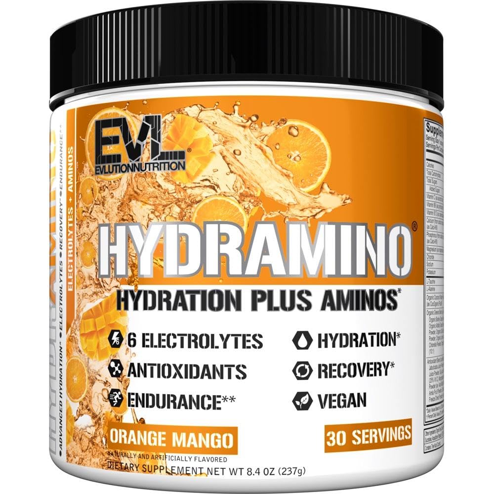 Evolution Nutrection Hydramino Complete Hydration Multiplier, All 6 Electrolytes, Vitamin C & B, Fluid Boosting Aminos, Coconut Water, Endurance, Recovery, Antioxidants, 30 Save, Orange Mangga