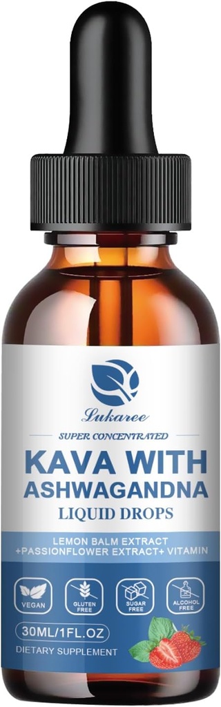 Lukaree (2 Pack) Kava Kava Root Extract Suplement - Tinggi Konsentrasi Kava w / Ashwagandha, Lemon Balm, akar Valerian untuk Imune & Overall Health - Vegan, Alcohol- Bebas