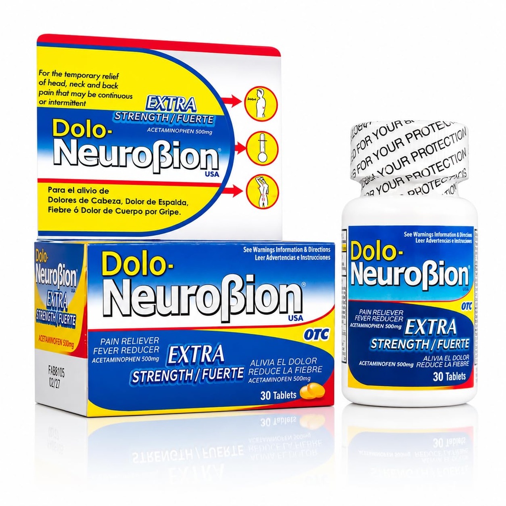 Dolo Neurobion 30 Tablets - Pain Reliever, Fever Reducer, Extra Strength, Fuerte, Alivia el Dolor, Reduce la Fiebre
