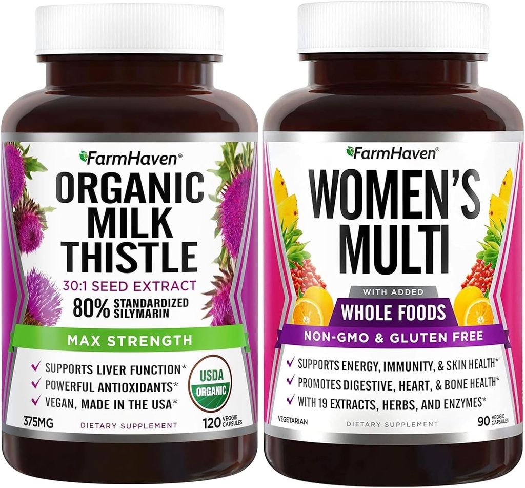 FarmHaven Milk Thistle Capsules dan Multivitamin for Women 124; 22 Escalyply Nutrients, Fruits & Vegies Womens Multivitamin