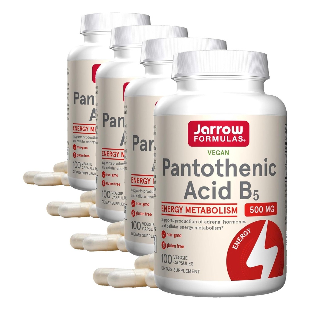 Jarrow Formulas Panthenic Acid B5 500 mg - 100 Veggie Caps - Escuso B Vitamin Dieter Suplemen - Produksi Energi & Metabolisme Dukungan - 100 Hamba (Paket 4)