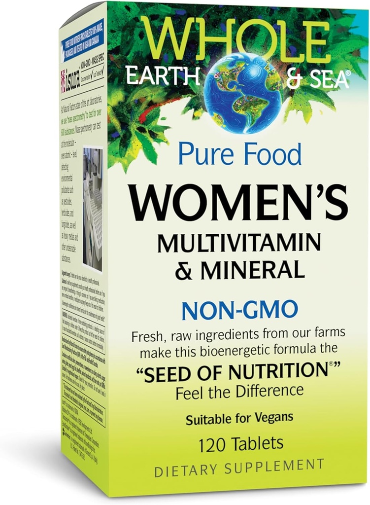 Faktor Natural Whole Earth & Sea Women 's Multivitamin & Mineral, Whole Food Supplement, Vegan, 120 tablet