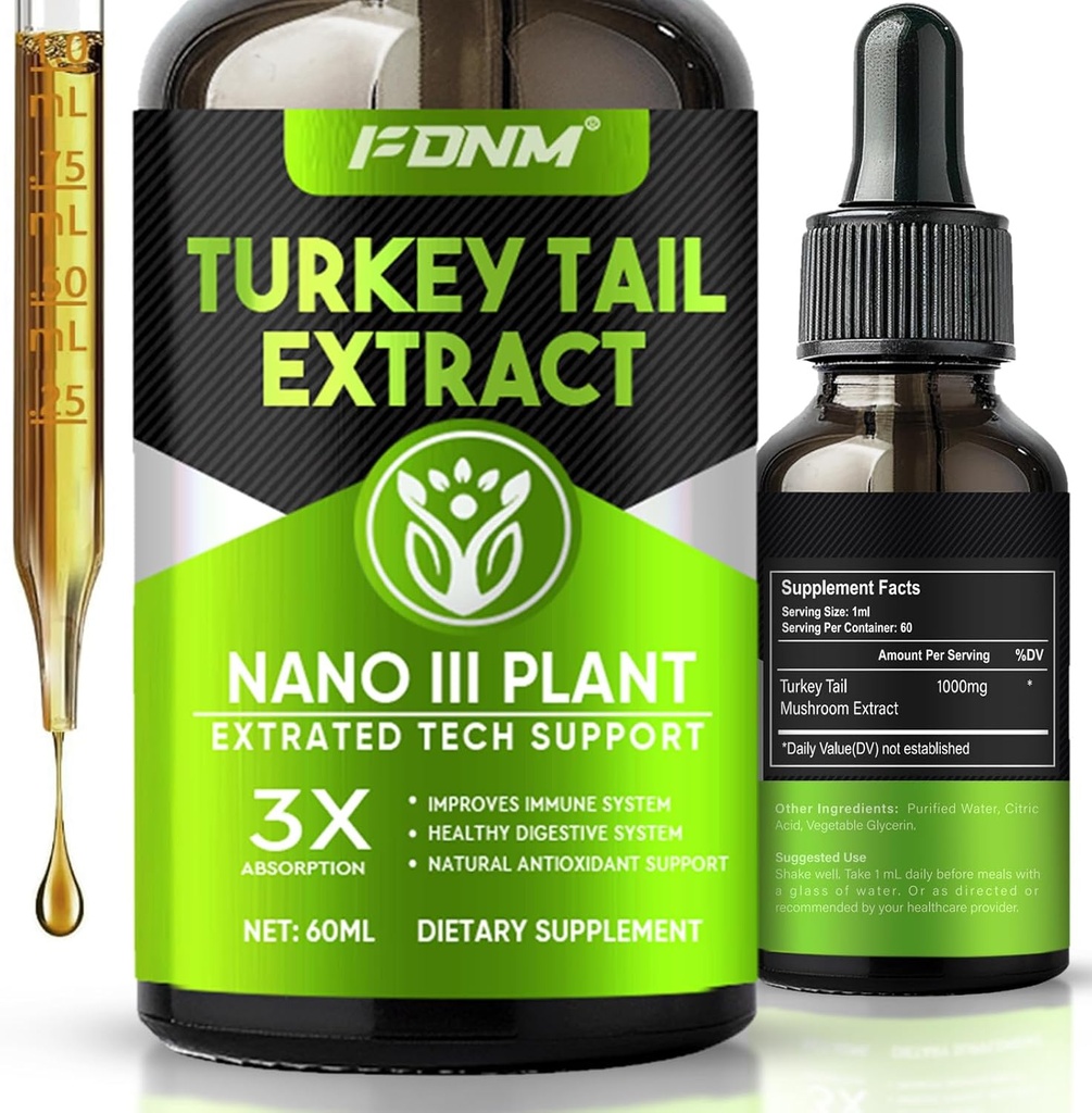 Khotbah Turkey Tail Mushroom Extract - 2 Fl Oz Mushroom Turkey Tail Suplement, Ammuniune & Digetical Suplemen, Faus- Absorbing Liquid Tincture