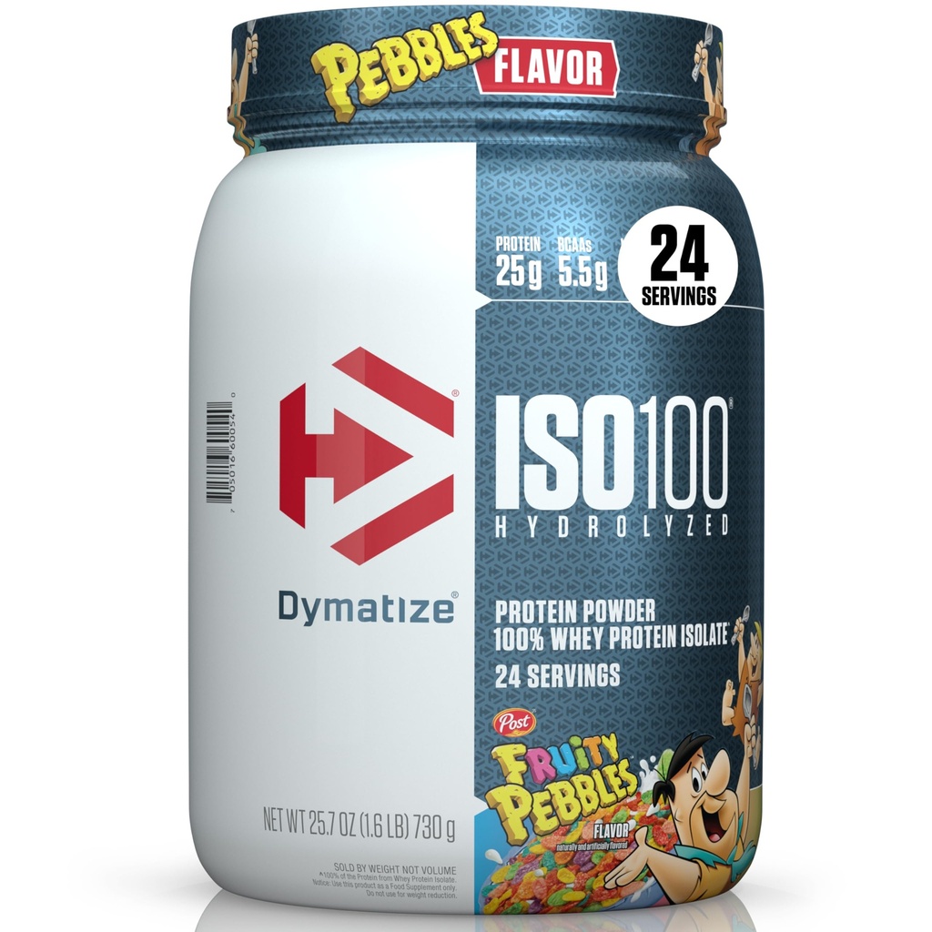 dymatize x Fruity Pebbles ISO100 Whey Protein Powder Isolate, 25g of Protein, 20 Servings, 5.5g BCAAs, 120 Cal., Gluten Free, 1g Fat, 1g Sugar, 2g Carb (24 Pelayan)