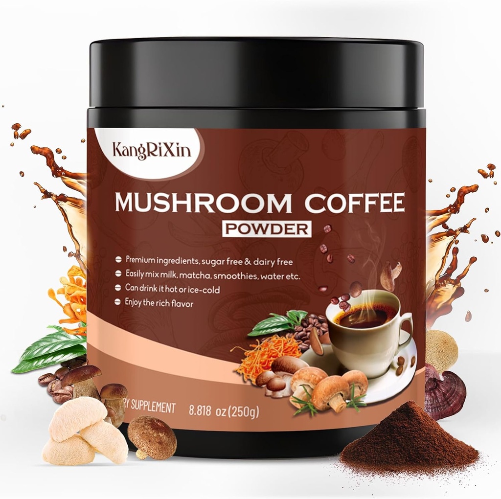 Mushroom Coffee Powder - Mushroom Powder Suplement with Lion 's Mane, Hericium Erinaceus, Ganoderma Lucidum, Cordyceps Militalis, Shiitake 124; Mushroom Instant Coffee 124; 50 Servings