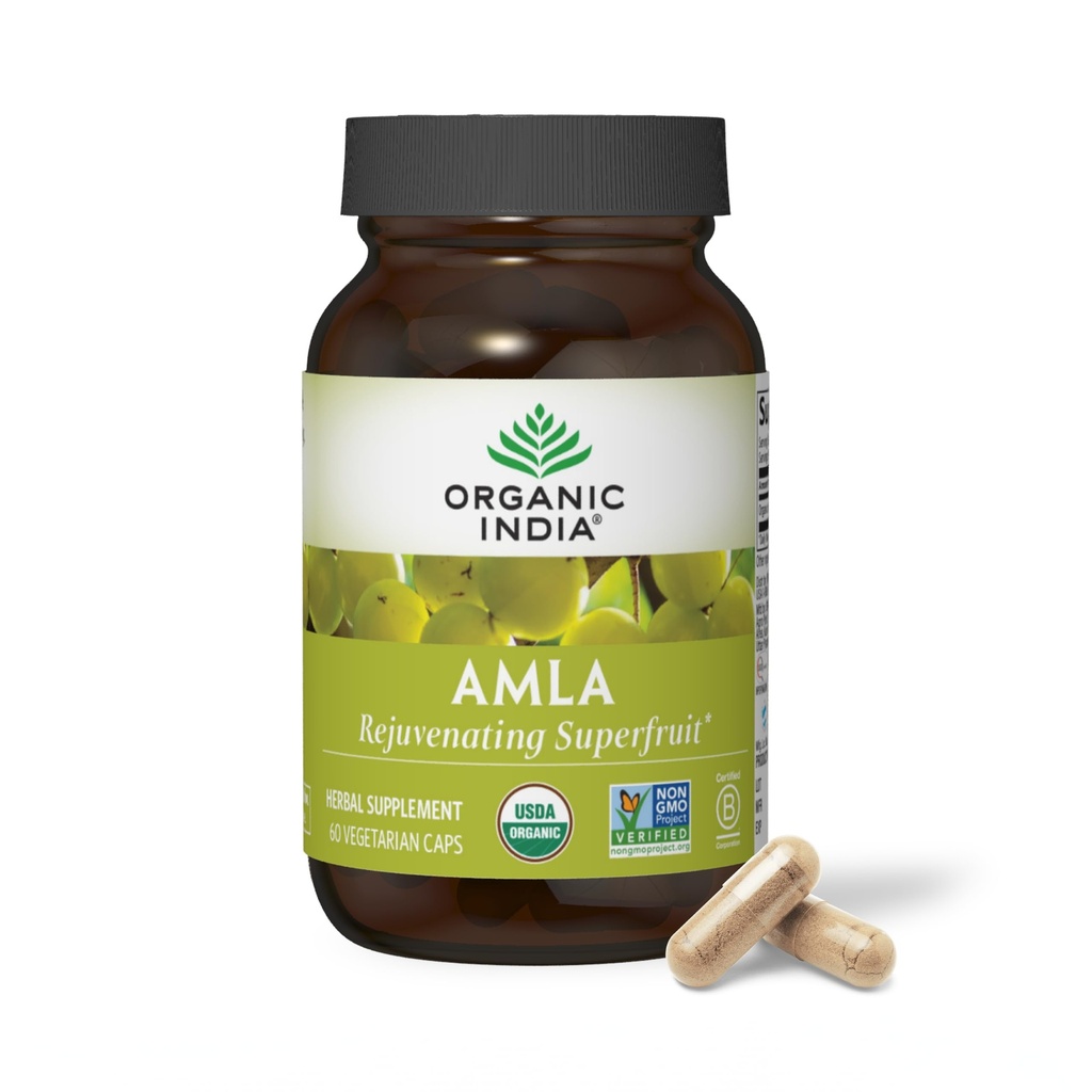 ORGANIC INDIA Amla Kapsules Organik - India Gooseberry Herbal Vitamin Suplemen, Amla Suplemen, Dukungan Imune, Vegan, Gluten- Bebas, Ayurvedic, Antioksidant, Non-GMO - 60 Capsules