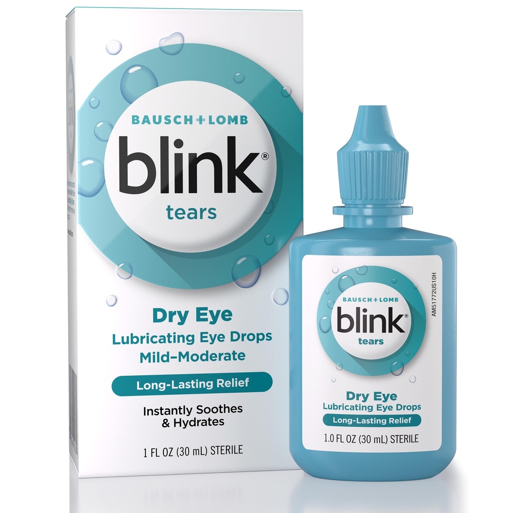 Blink Tears Lubricating Eye Drops, Moisturizing & Soo thing for Mild to Moderate Dry Eyes, with Hyaluronate, Reduces Discomfort, Long- Lasting Hydration, Soothes & Moisturizes, 1 Fl Oz