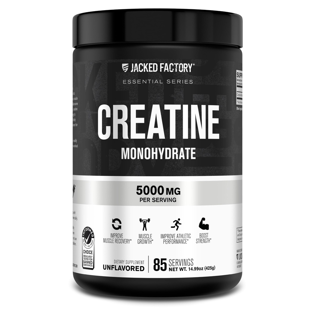 Jacked Factory Creatine Monohydrate Powder 425g - 5g Daily Creatine Supplement for Men and Women, Vegan-Friendly, Third- Party Tested - 85, Unflashing