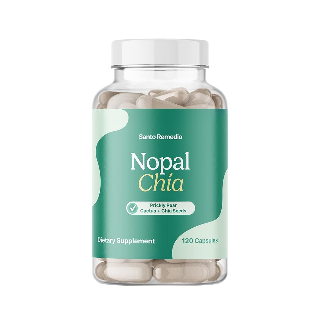 Santo Remedio Nopal Chia, Prickly Pear Cactus dan Chia Powder Dietary Supplement, Clinically Proven Ingredials, Gluten Free, Nonten-GMO, No Added Sugar, 120 Kasules, 60 Servis Per Container