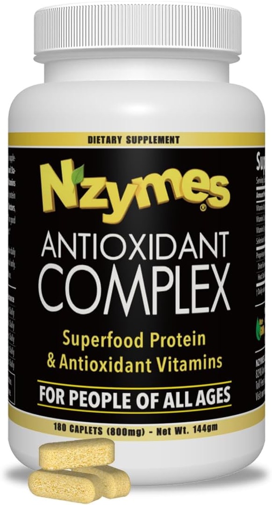 Nzymes ® Antioksidan Kompleks untuk Orang. Suplemen Antioksidan yang kuat, Vitamin C, Vitamin E, Vitamin A, Selenium, Live Sprouted Enzymes. 180 Count - Made in The USA