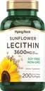 Piping Rock Sunflower Lecistin Softgel Capsules 124; 3600 mg 124; 200 Count Averty 124; dari Phoshatidylcholine 124; Soy Free, Non-GMO, Gluten Free