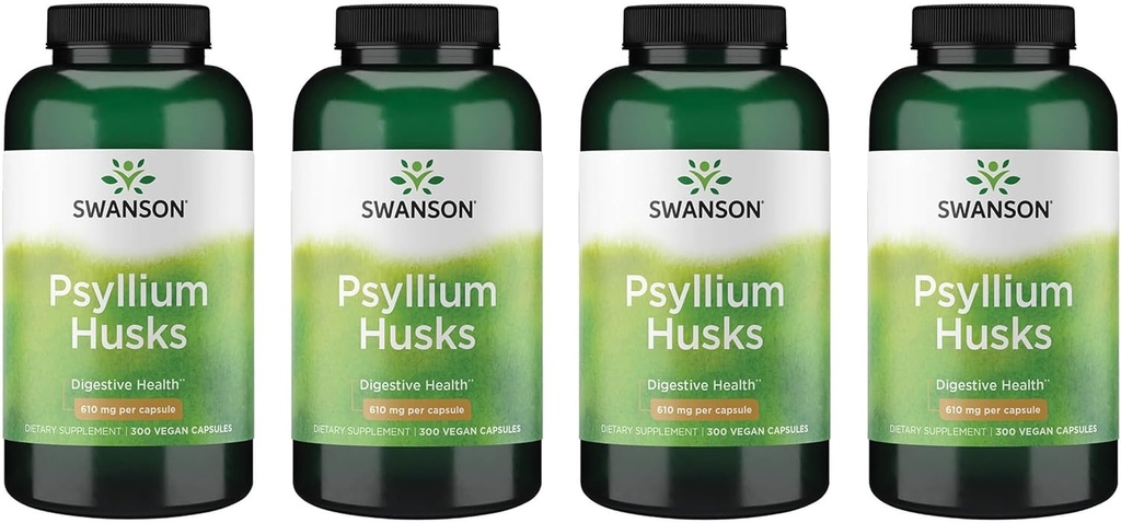 Swanson Psyllium Husk Dietary Fiber Suplemen 610 mg 300 Capsules - (4 Pack)