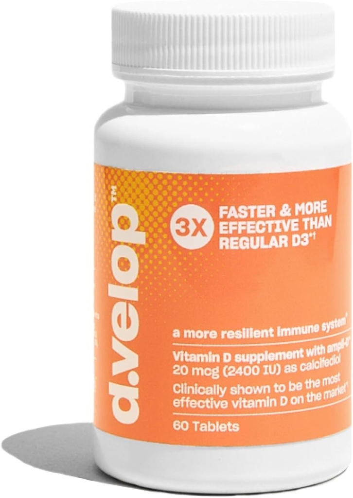 D.Velop Vitamin D Suplemen 2400 IU, 20 mcg - Potamin D3 untuk Dukungan Imune, Bone & Heart Health - 3X Lebih cepat & Lebih Efektif - Secara klinis Diuji - Vitamin D Pil, 60 Count