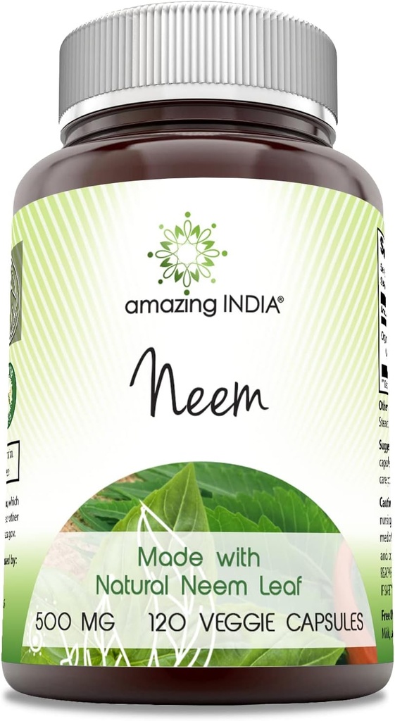Amazing India Neem (dibuat dengan Natural Neem Leaf) Suplemen 124; 500 Mg = 124; 120 Vevgie Capsules 12.4; Non-GMO 124; Gluten- Free 124; Made in USA