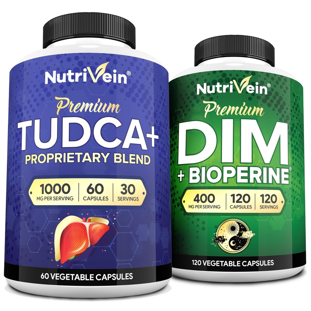 Nutrivena Premium TUDCA dan DIM Suplemen Bundle: High- Absorpsi TudCA Suplemen dan DIM untuk Detox, keseimbangan, dan Well- Menjadi