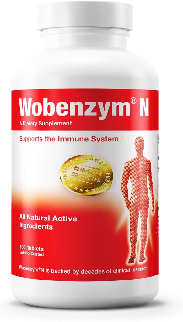 Douglas Laboratories Wobenzim N - Authentic Jerman Suplemen - Systemic Enzymes - For Immune System and Joint Health * - With Papain, Rutin & Bromelain - 100 Entimes-Coated Tablet