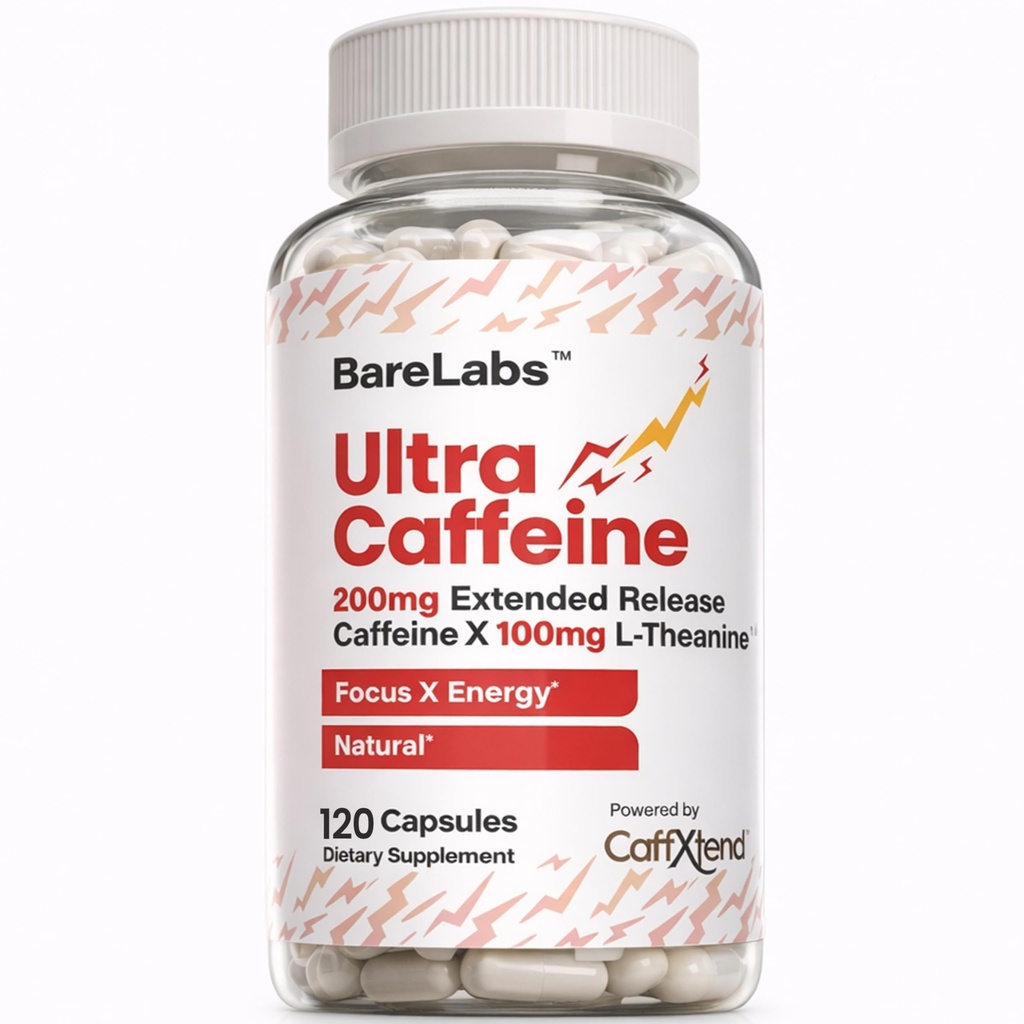 Extended Rilis Caffeine Pill + Caffeine L- Theanine + Focus & Energy Suplement + No Jitters, No Crash + Natural - 120 Kapsul