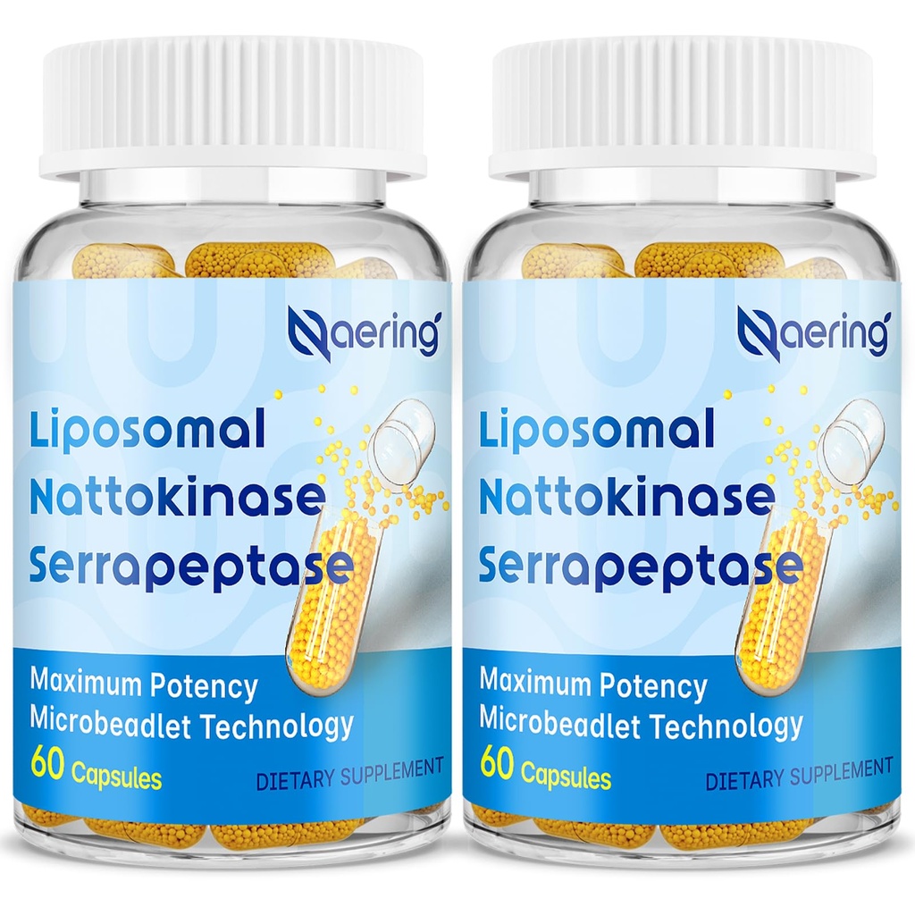 Lipomal Nattokinase 12.000 FU Serrapepse 360.000 Enzyme Suplement - Tertarik dengan Enzymes Syergistic dan Nutrient Blend & Inulin untuk Circullation, Gut, Dissules 60 Capsules (2 Botol)