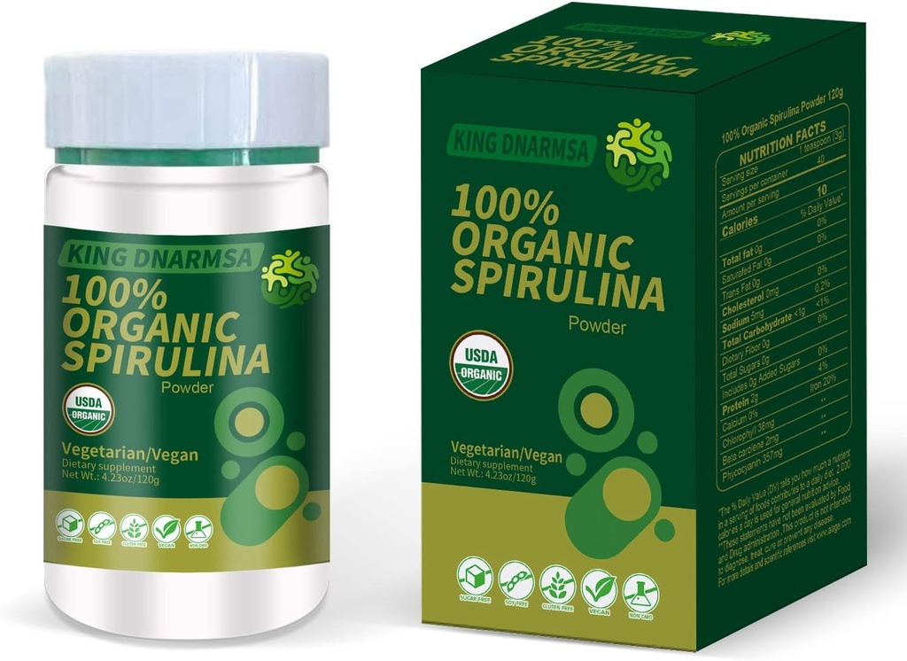 Sertifikasi 100% Spirulina Organik Powder 4.23oz / 120g Rich in Beta- Carotene (Vitamin A) dan B-12 dengan Ularly Occurring GLA, Vega Non-GMO-Superfood Suplemen