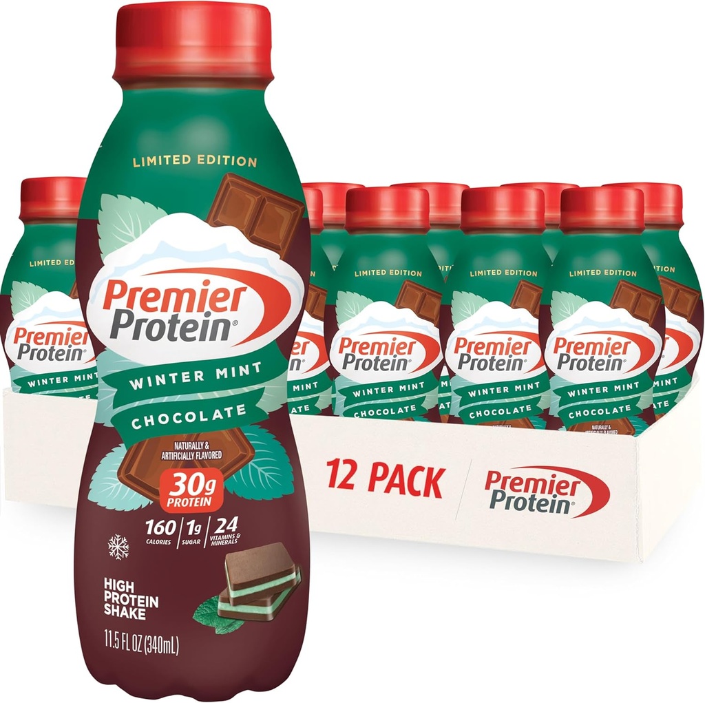 Premier Protein Shake, Edisi Terbatas Coklat Musim Dingin, 30g Protein, 1g Sugar, 24 Vitamin & Mineral, Nutrients Untuk Mendukung Kesehatan Imune, 11,5 oz, 12 Pack