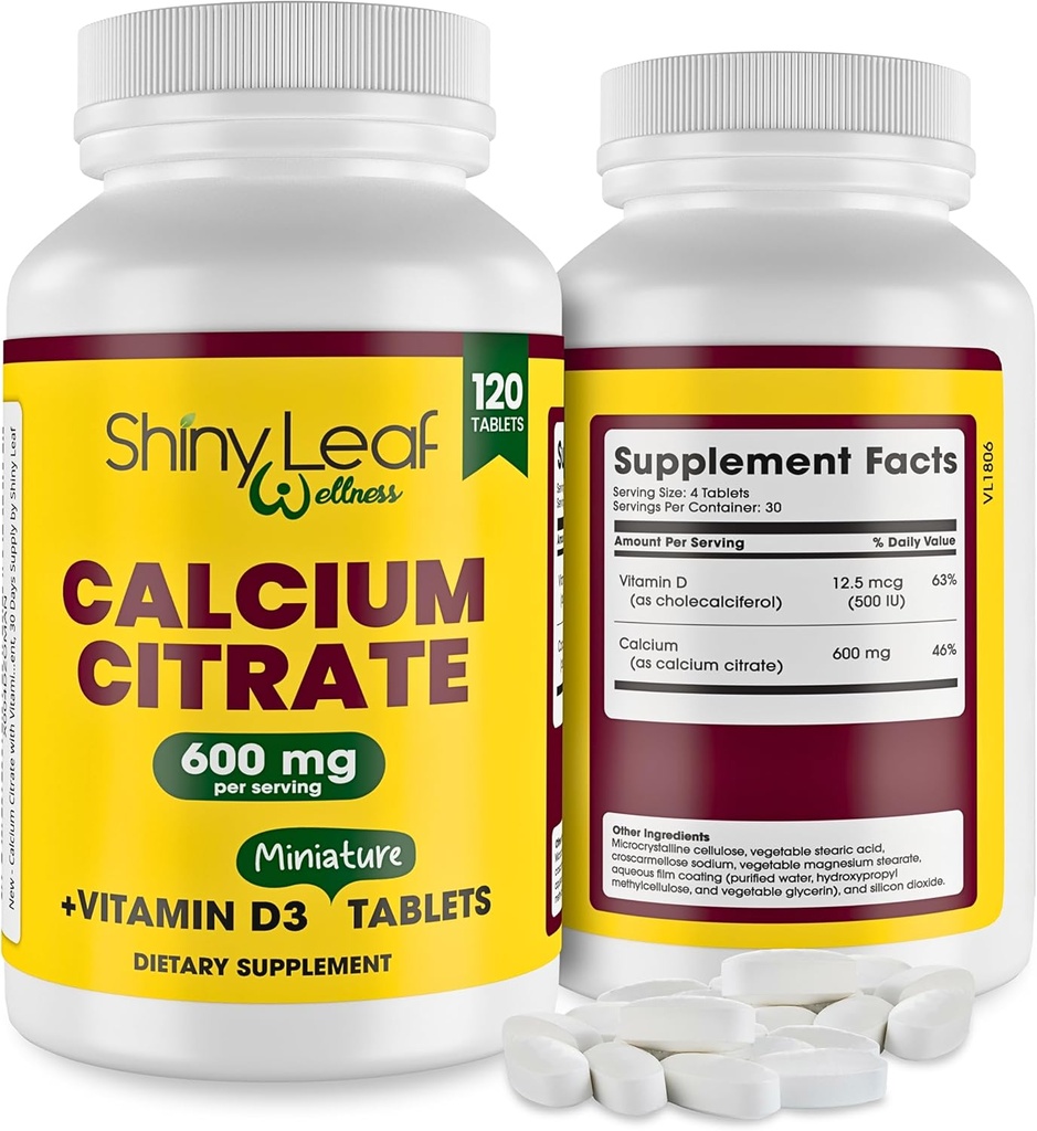 Leaf Calcium Minis 600 mg - Daily Tablet of Calcium Citrate 600mg Plus Vitamin D3 for Bariatric Poster - Op dan Gastric Bypass for Women, Easy to Swallow, Made in USA, Vegetarian - 120 Ct.