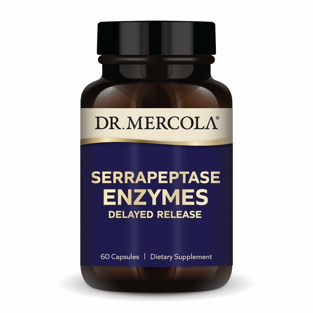 Dr. Mercola Serrapeptase Enzymes - Mendukung Fungsi Sel Sehat - Ditunda Rilis - Non-GMO, Gluten- Bebas & Soy- 60 Kapsul