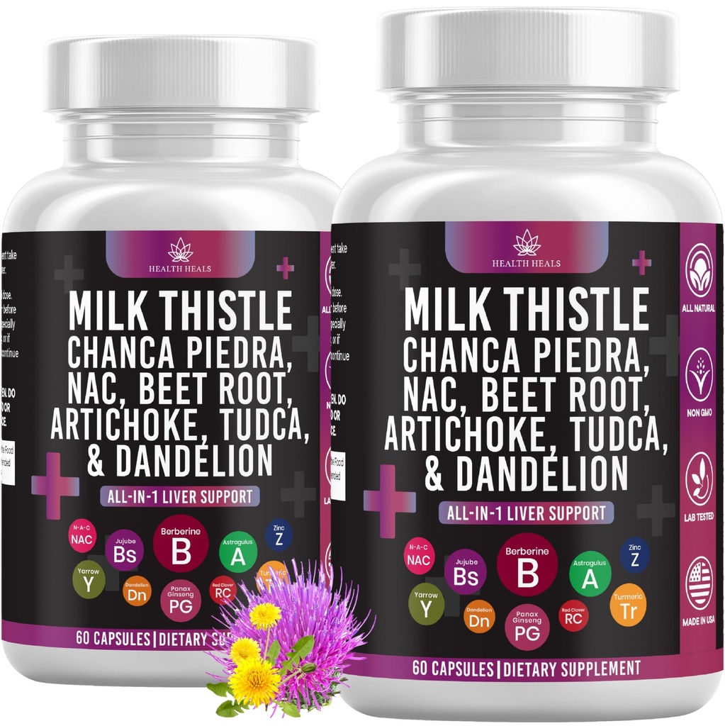 Milk Thistle NAC Chanca Piedra Beet Root Artichoke Dandellion Root - Liver Suplement Plus Astragalus TUDCA Choline & Ginger- 120 Count