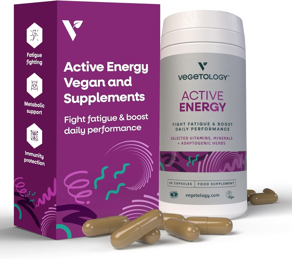 Suplemen Energi Aktif - Fatigue- Fighting C & B Vitamin Suplemen Vitamin w / Folate, Iron & Adaptogenic Herbs - Caffeine- Free Multivitamin Capsules (60 Counts)