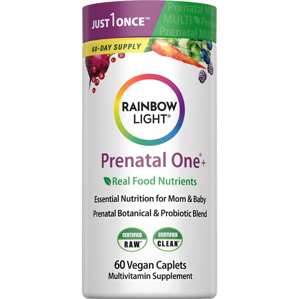Rainbow Light High- Potency Prenatal One Multivitamin, Prenatal Health Multivitamin Mendukung Kesehatan dan Pengembangan Bayi, Dengan Vitamin C, Vegan, 60 Count