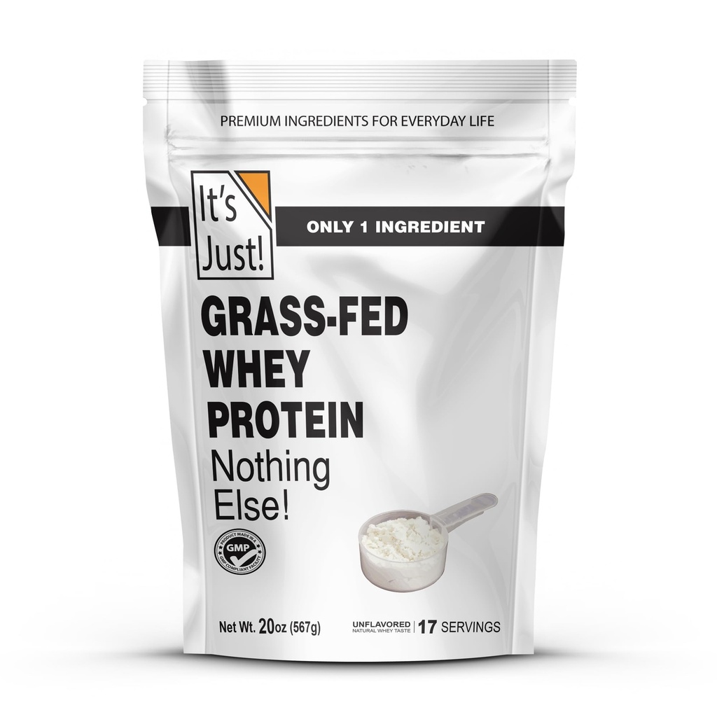 Hanya saja! - 100% Konsentrat Whey Protein, Grass Pavity Dihiasi, Dibuat di Australia, RBST / rBGH Hormone Bebas, Premium WPC-80, Tidak Ada Ditambahkan Flavors (Grass- Fed Unflashed, 1.25 Pound)