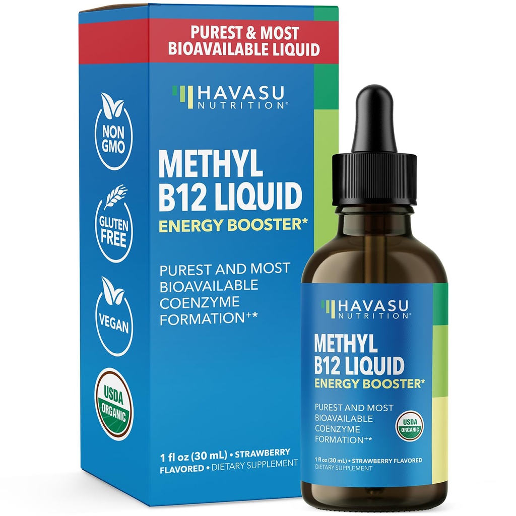 USDA Organik Vitamin B12 Liquid Drops - Methylcobalamin untuk Enhanced Energy and Nervous System Dukungan - 30 Servings - Sangat Bioavailable untuk Absorpsi - Non-GMO, Vegan, Strawberry Flavor, 1 Fl Oz