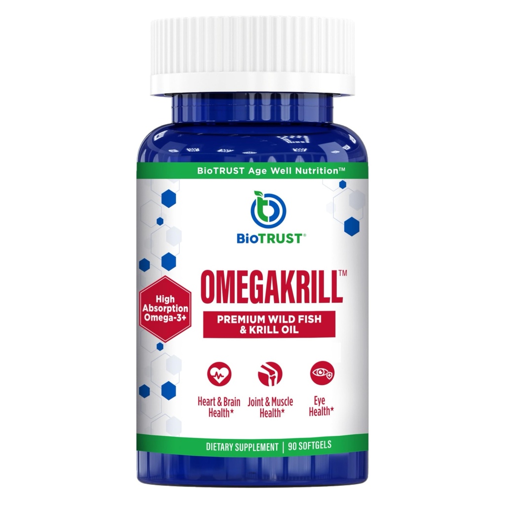 BioTrust OmegaKrill EPA & DHA Omega 3 Suplement, Fish and Krill Oil to provide Support for Joint, Heart, Brain, Eye and Skin (30 Servis)