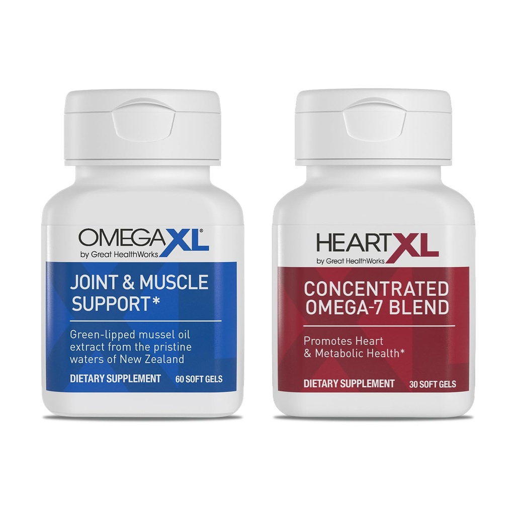 Tambahan Dukungan Bersama OmegaXL - Dukungan Otot Alami, Minyak Mussel Hijau Lip, Pil Gel Lembut, Bebas Drug, 60 Cacah + HeartXL 30 Hitung Potensi Tinggi