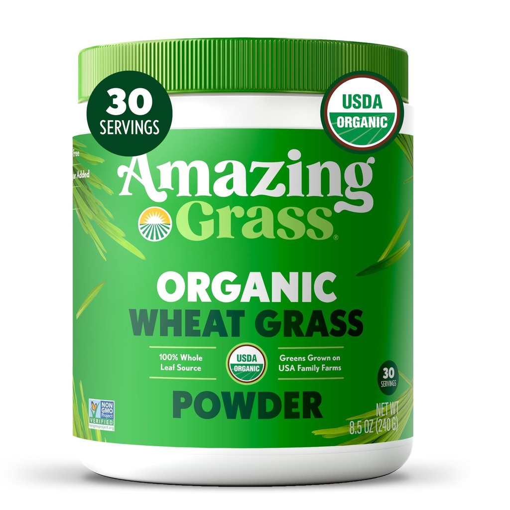 Amazing Grass Wheat Grass Powder: 100% Wolf-Leaf Wheat Grass Powder for Energy, Detox & Imunity Support, Chlorophill providing Greens, 30 Servings
