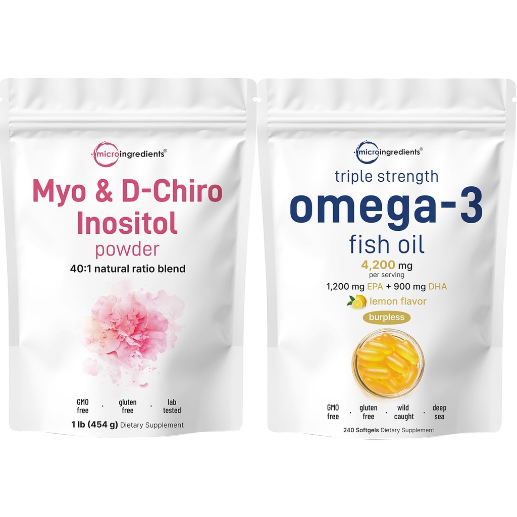 Micro Inositol Bundle 2 Pack 124- Wild- Menangkap Ikan, Lemon Flavored, Burpless 124; Inositol Supplemen untuk Perempuan