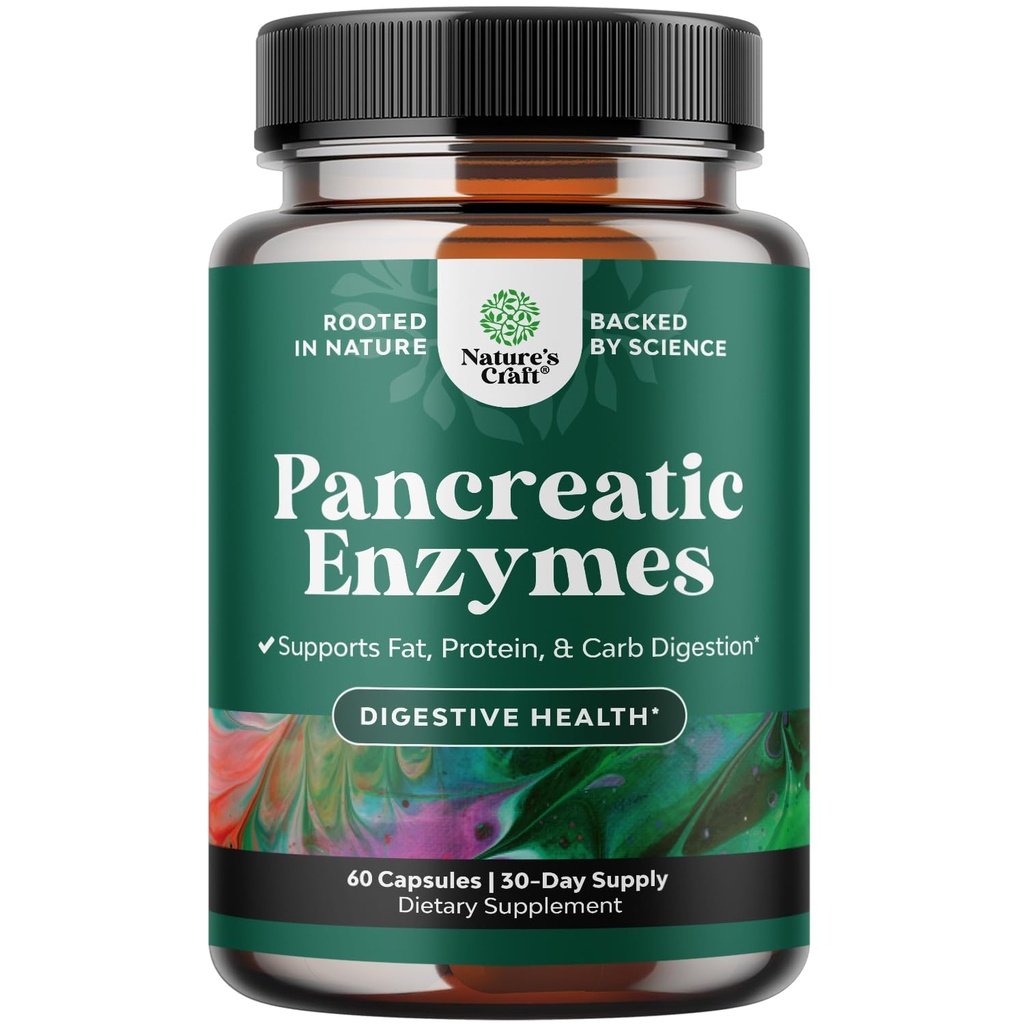 Enzim Dioksidasi Pankretin & Men dengan Protease & Amylase - Bloating, Stomach Health, Fat, Carb & Protein