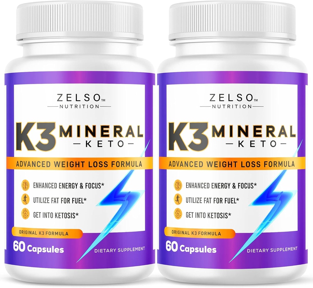 ZELSO (2 Pack K3 Mineral Weight Woss Pill for Women and Men, K3 Mineral Pills - K3 Salt Mineral, Vitamin + K3 Kapsules Supplemen Keto Wheight Los - 2 Bulan Suppply