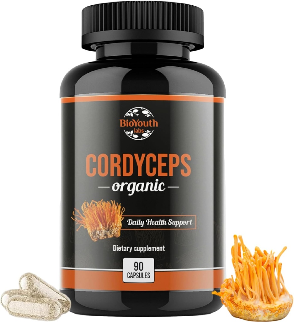 Cordyceps Tambahan Diet Organik - Natural Energy Boost dan Respiratory Health Support dengan Cordyceps Militalis, Secara klinis Dibacked, Non-GMO & Allergen- Free 124; 90 Capsules