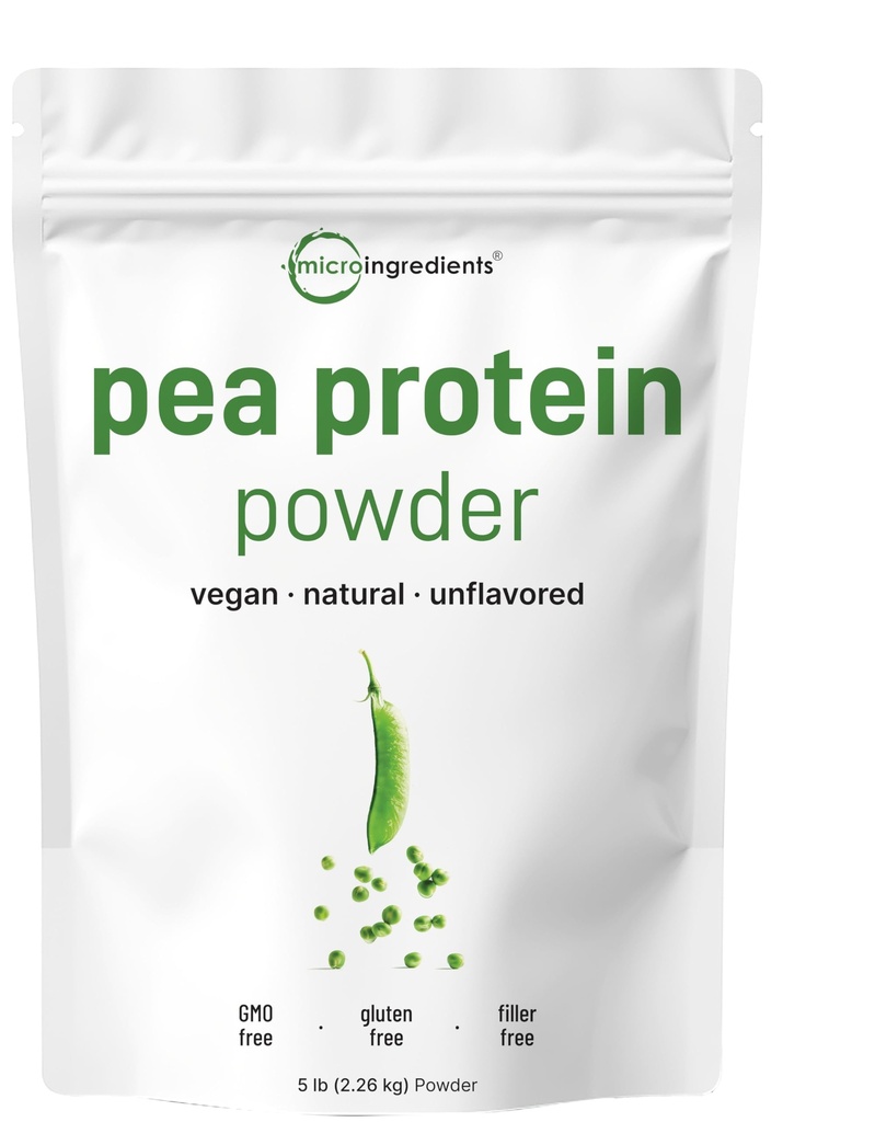 Micro Ingrediens North American Grown, Pea Protein Powder, 5 Pounds 124; Plant Based, Unflashed 124; Complete Vegan Protein Sumber - 27g Serving 124; Rich in BCAAs & EAS 124; None-GMO, Keto Friendly