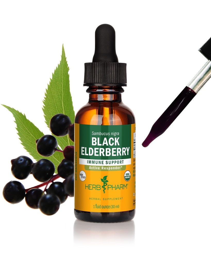 Herb Pharm Certified Organic Black Elderberry Liquid Extract for Imune System Dupport, Organic Cane Alkohol, 1 Oz