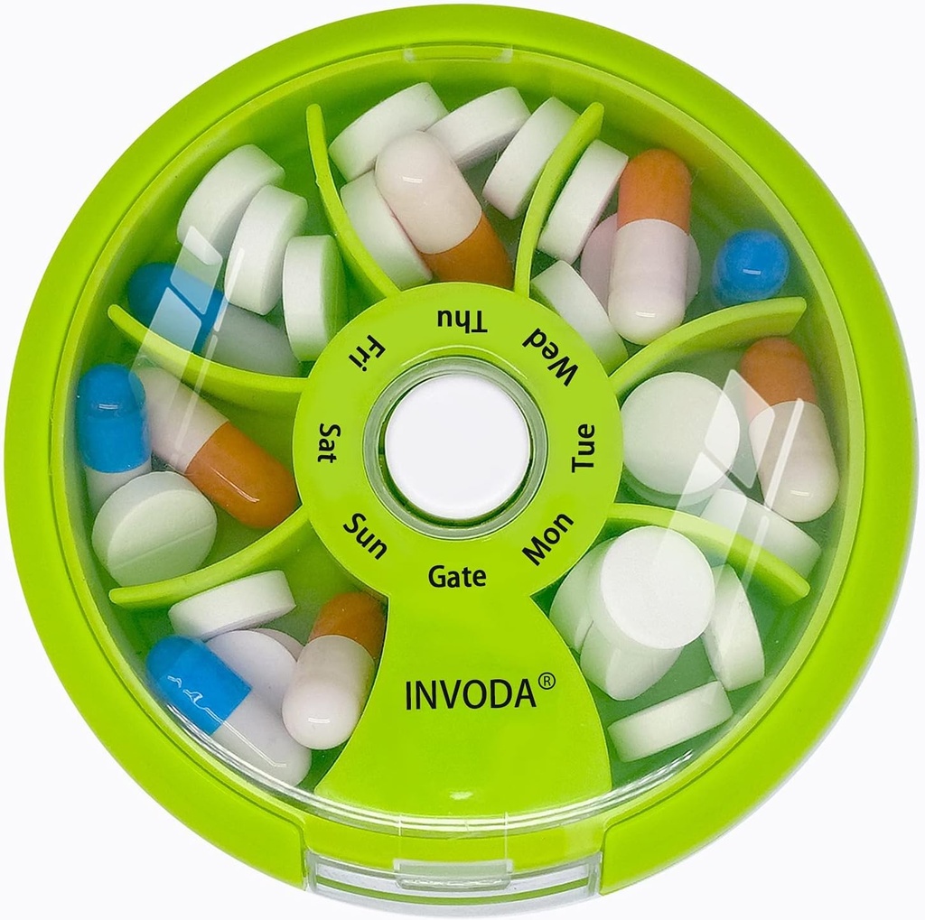 INVODA Weekly Pill Organizer 7 Compating Pill Box for Daily Medication & Vitamin - Portable Travel Case Fish Oil Suplemen Vitamin (Orange)