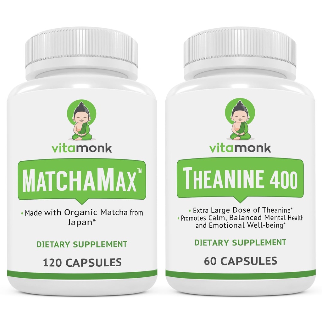 VitaMonk MatchaMax Matcha Capsules & L- Theanine 400mg - Boost Energy dan Enhance Focus Bundle