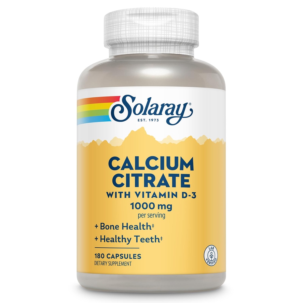 Solaray Calcium Citrate with Vitamin D3 10000mg - Bone Stronged and Healthy Teeth Dull Formula - Lab Verified, 60- Day Guartee - 30 Servings, 180 Capsules